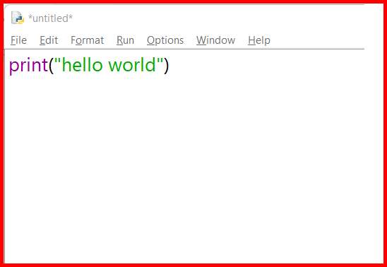 Picture showing writing your first hello world program in python